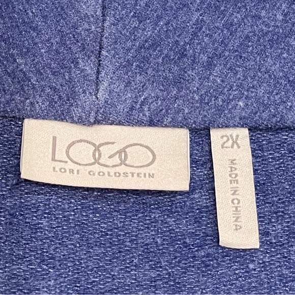 LOGO By Lori Goldstein Draped Throw Cardigan With Stud Detail. Blue Size 2X - Picture 2 of 10